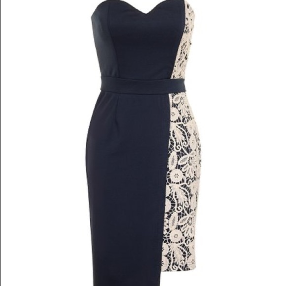 NWT,Little Mistress-Lond,Navy/Cream,
Asymmetrical Hem,Old Hollywood WOW,Size 10 - Picture 1 of 9